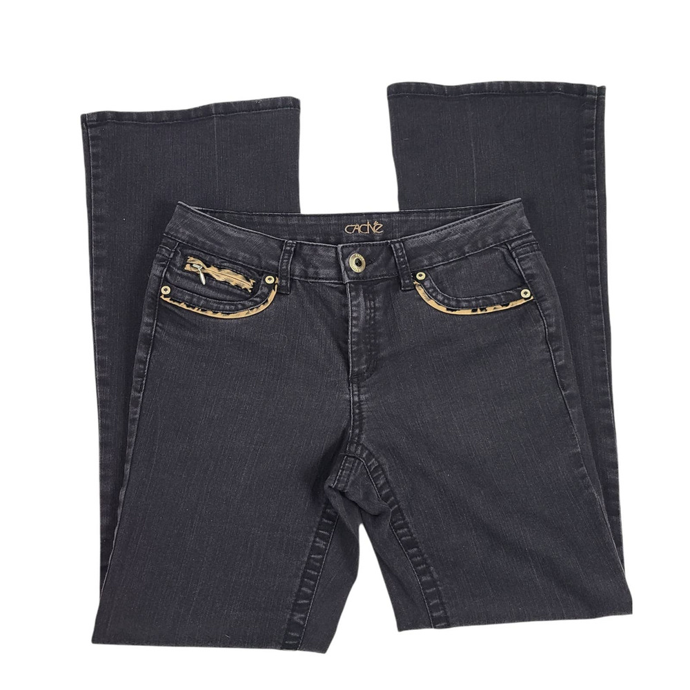 Cache Black Jeans Animal Print Faux Leather Trim Black 6